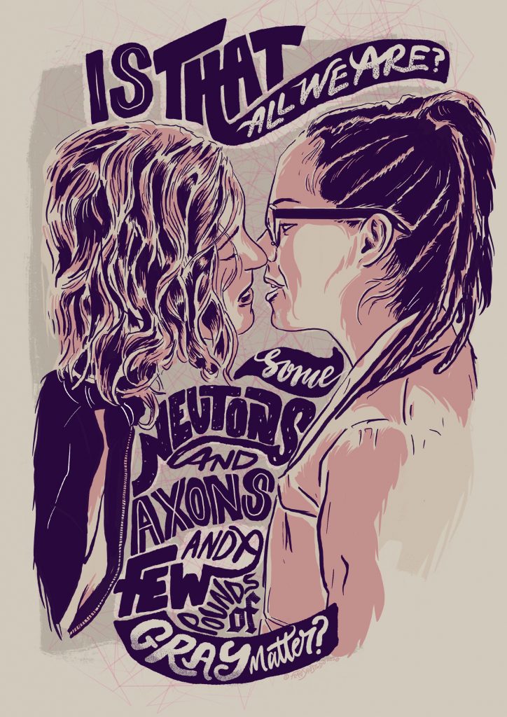 Orphan Black Illustration featuring Cosima and Delphine with hand lettered quote